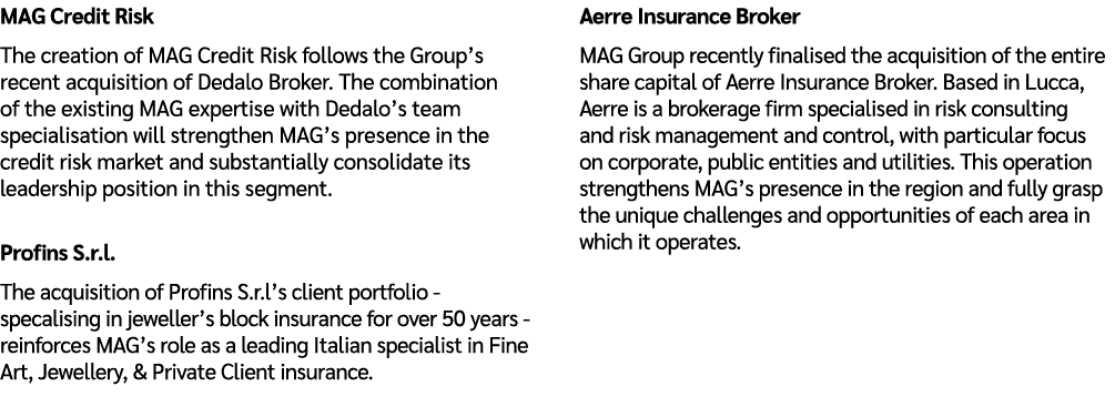 MAG Credit Risk The creation of MAG Credit Risk follows the Group’s recent acquisition of Dedalo Broker. The combinat...