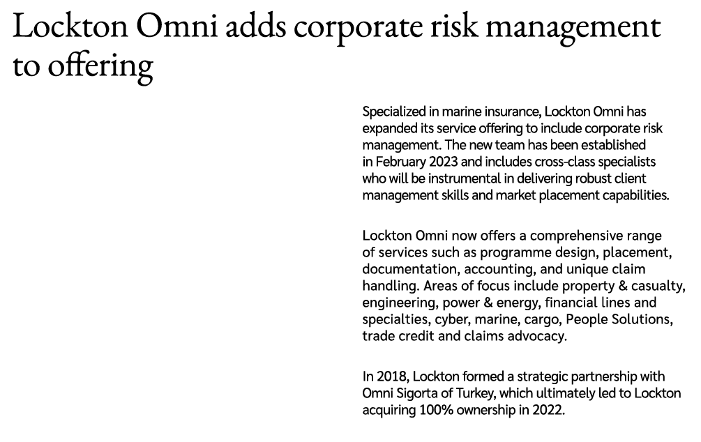 Lockton Omni adds corporate risk management to offering Specialized in marine insurance, Lockton Omni has expanded it...