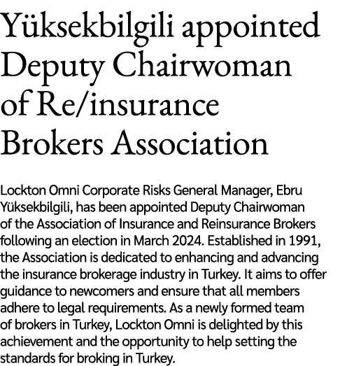 Y ksekbilgili appointed Deputy Chairwoman of Re/insurance Brokers Association Lockton Omni Corporate Risks General Ma...