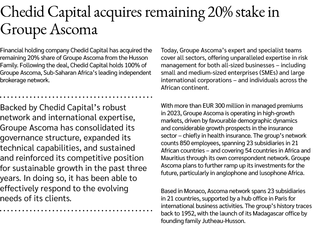 Chedid Capital acquires remaining 20% stake in Groupe Ascoma Financial holding company Chedid Capital has acquired th...