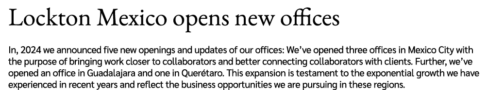 Lockton Mexico opens new offices In, 2024 we announced five new openings and updates of our offices: We’ve opened thr...